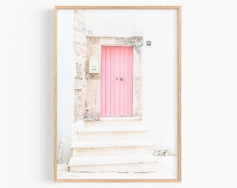 Pink Door Print, European Doorway, Pastel Pink Door Poster, Travel Photography Italy Door Wall Art, Mediterranean Wall Decor for Living Room