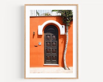 Italian Doorways Wall Art, Orange Door Art Print, Capri Italy Travel Photography, European Doorways Mediterranean Wall Decor for Living Room