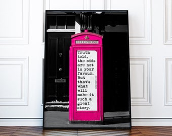 Hot Pink Phone Booth Print, Quote Poster, Girly Wall Art, Pink Wall Art, Travel Poster, English Phone Booth, Dorm Room Wall Decor Girls Room
