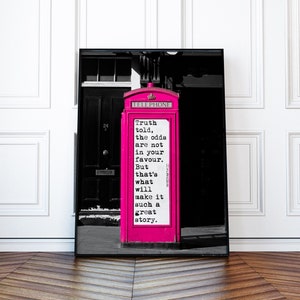 Hot Pink Phone Booth Print, Quote Poster, Girly Wall Art, Pink Wall Art, Travel Poster, English Phone Booth, Dorm Room Wall Decor Girls Room