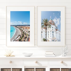 Póster del horizonte de Niza, Francia, juego de impresiones del sur de Francia, juego de 2 impresiones de la Riviera francesa de 16 x 24, arte mural de playa, fotografía de viajes de la Costa Azul
