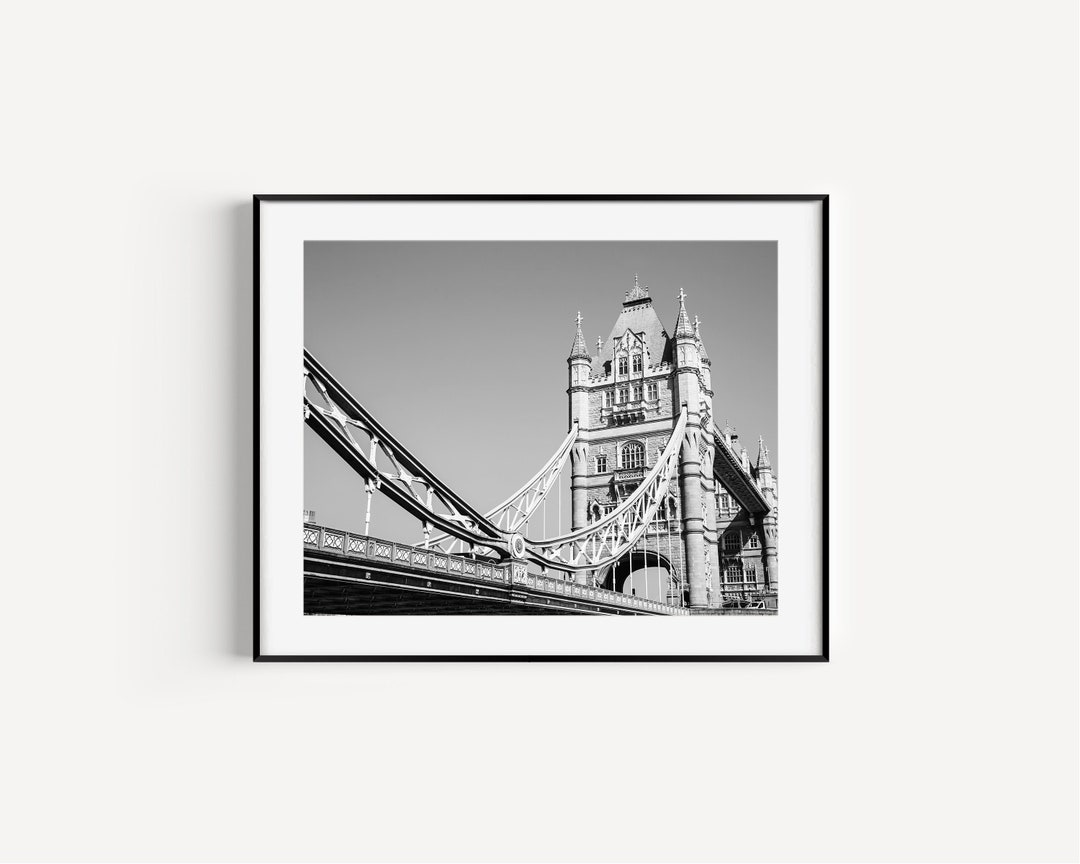 Black and White Tower Bridge Print, London Wall Art, Travel Photography