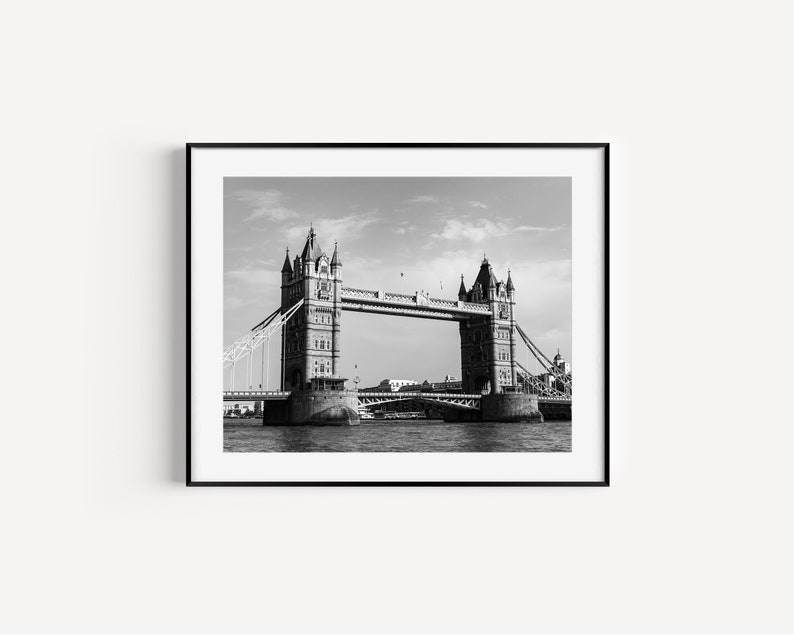 Black and white Tower Bridge of London photography print