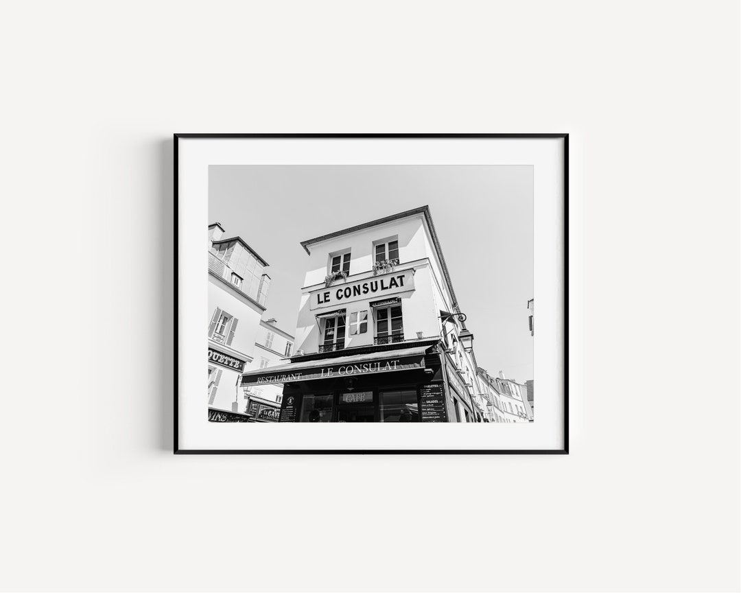 Black and White Paris Cafe Le Consulat Montmartre, Paris Photography