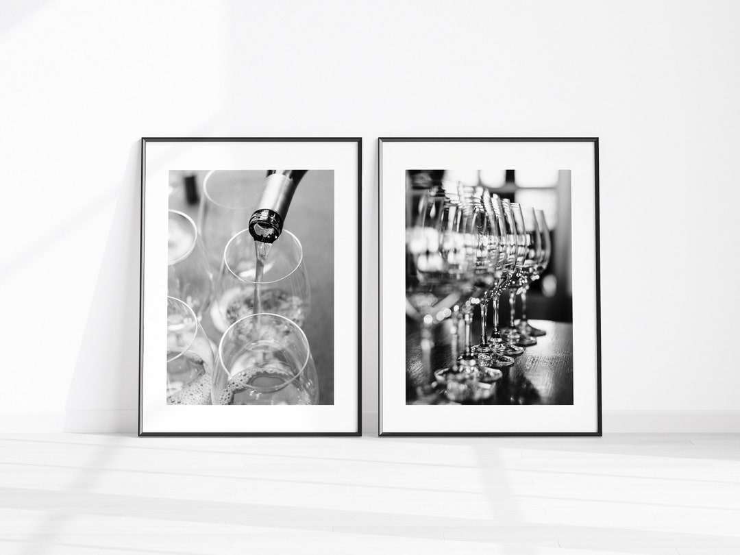 Napa Wine Photography Print Set, Set of 2 Wine Prints, Black and White