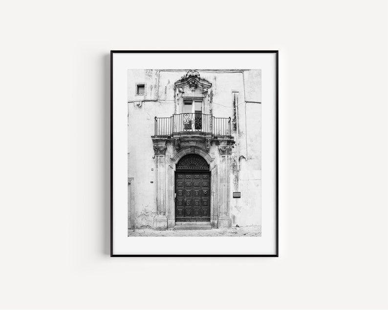 Black and White Door Print, Puglia Italy Doorways Wall Art, Travel Photography, European Door Poster, Mediterranean Wall Decor for Entryway image 1