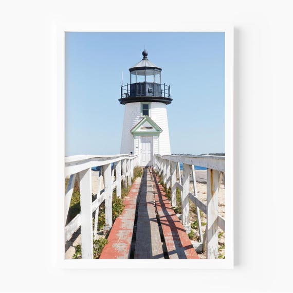 Nantucket Print, Brant Point Lighthouse Cape Cod Beach Photography, Coastal New England Decor, Nautical Wall Art for Beach House Living Room