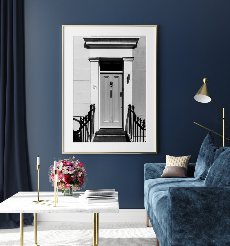 Black and white European doorway Notting Hill London photography print