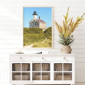 Block Island North Light lighthouse photography print taken on Block Island, Rhode Island. Nautical Rhode Island wall art. Coastal wall decor.