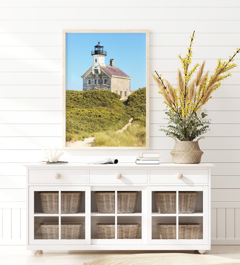 Block Island North Light lighthouse photography print taken on Block Island, Rhode Island. Nautical Rhode Island wall art. Coastal wall decor.