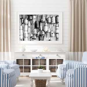 Fishing Buoy Print, Black and White Nautical Wall Art, Coastal New England Photography, Lobster Buoys Photo, Coastal Wall Decor Beach House