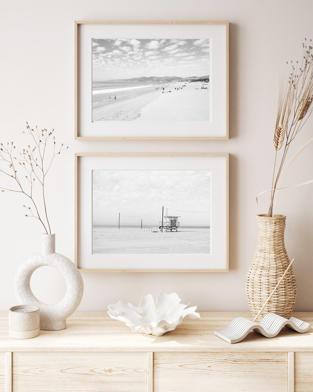 Black and White Beach Print Set, Set of Two Beach Prints 11X14, Muted