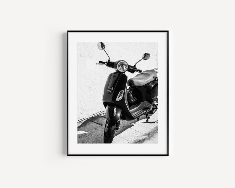 Black and white Vespa in Italy photography print