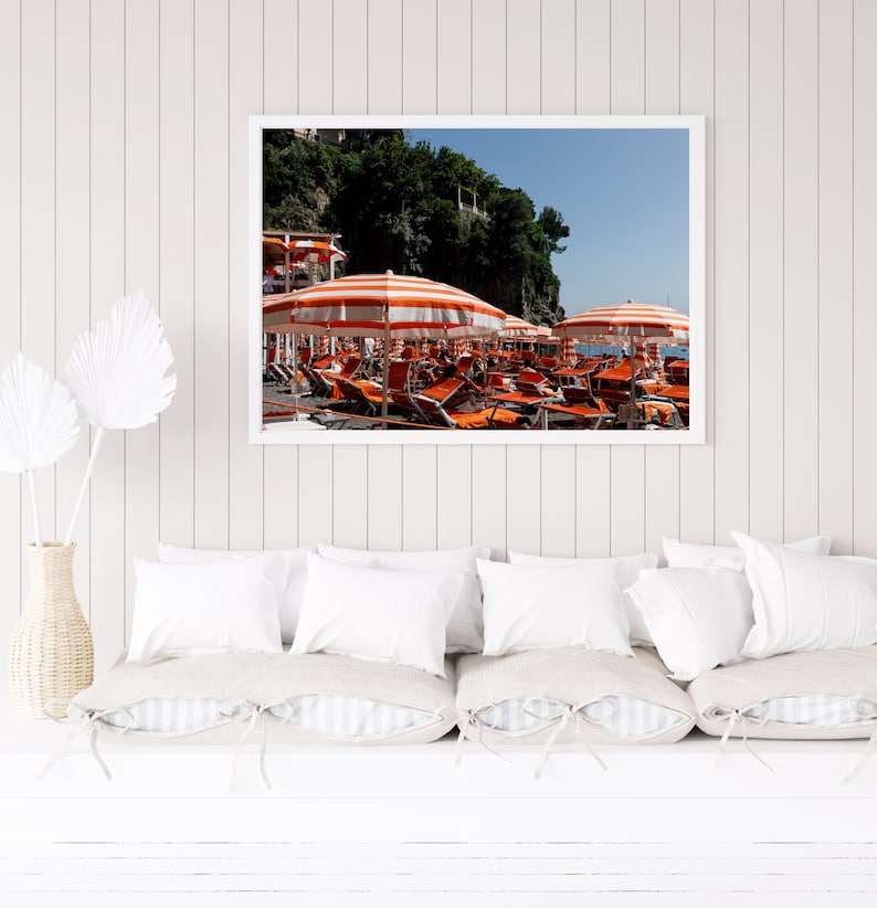 Arienzo Beach Club Amalfi Coast Orange Beach Umbrella Print