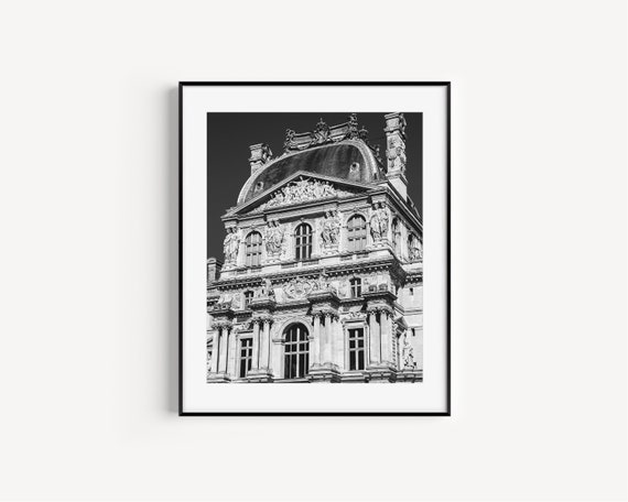 Louvre Museum Print, Black and White Paris Photography, French Home Decor, Architecture Wall Decor, Large Wall Art for Office of Living Room