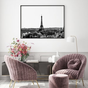 Paris Landscape Black and White Cityscape Eiffel Tower Wall - Etsy