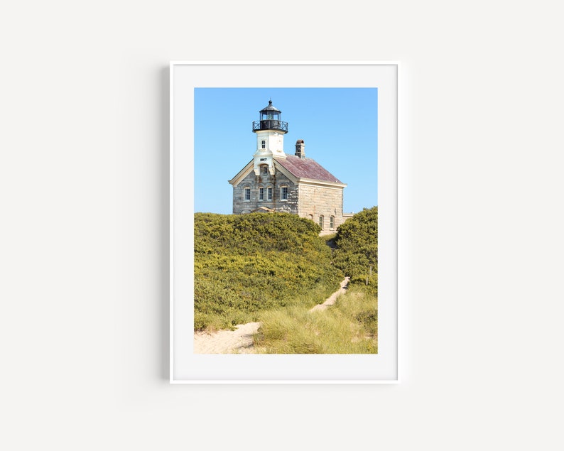 Block Island North Light lighthouse photography print taken on Block Island, Rhode Island. Nautical Rhode Island wall art. Coastal wall decor.