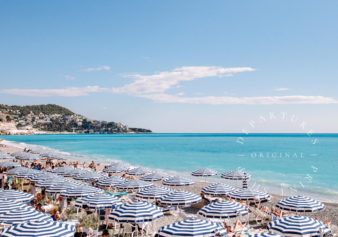 Blue and White Stripe Beach Umbrella Print French Riviera Etsy