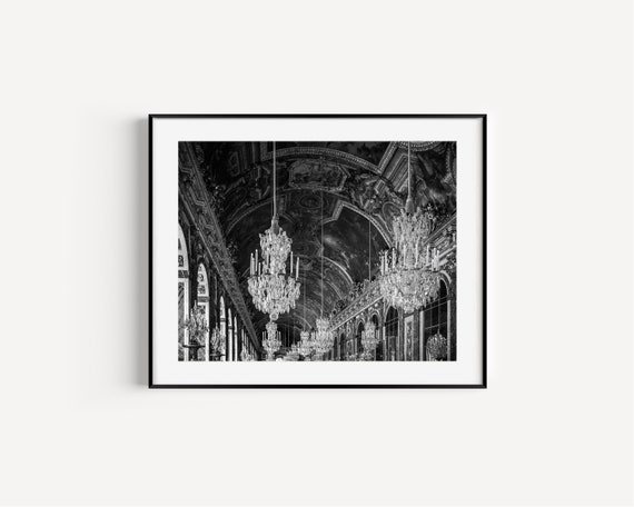 Black and White Palace of Versailles Hall of Mirrors, Paris