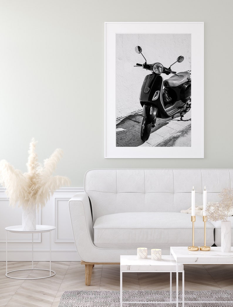 Black and white scooter in Italy photography print
