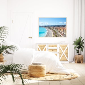 Cote d'Azur Nice, France skyline photography print featuring the Promenade des Anglais and ocean.