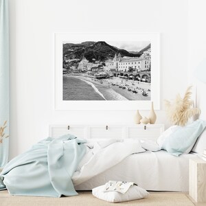 Black and white Amalfi Coast Italy beach photography print