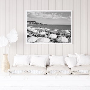 Black and White Beach Umbrella, French Riviera Aerial Beach Print, Cote D'Azur Neutral Beach Photography, Coastal Wall Decor for Living Room image 8