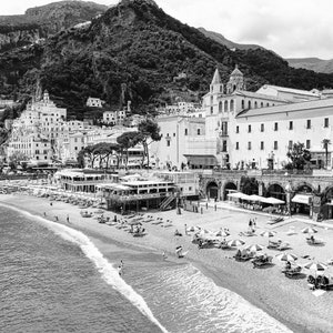 Black and white Amalfi Coast Italy beach photography print