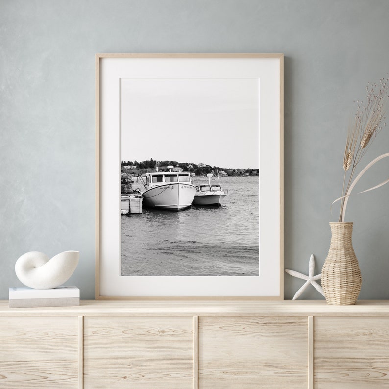 Boat Print, Black and White Nautical Print, Coastal New England, Martha's Vineyard Beach Poster, Preppy Wall Decor, Minimalist Wall Art image 1