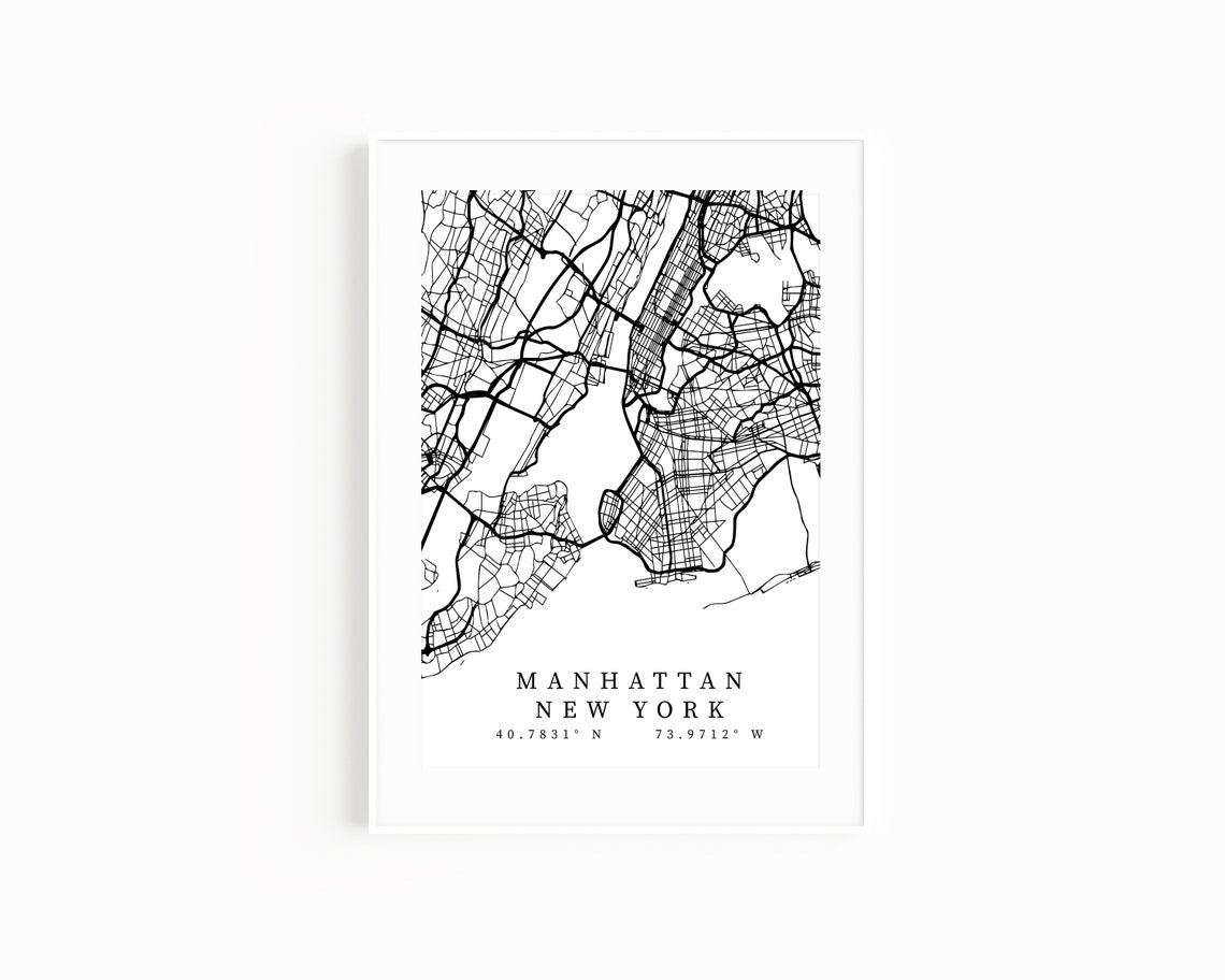 New York City Map Manhattan NY Poster Printable Wall Art Etsy