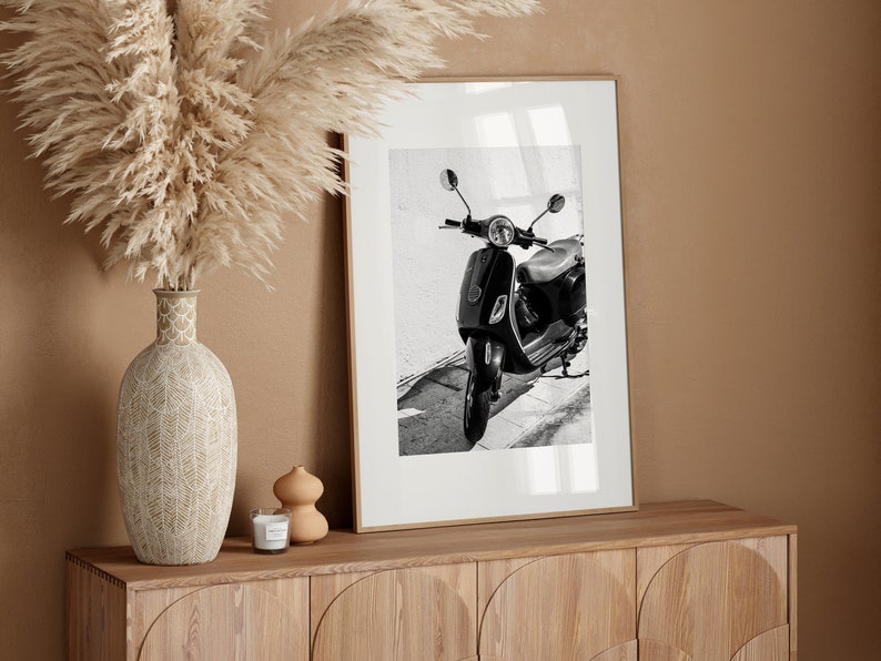 Black and white Vespa in Italy photography print