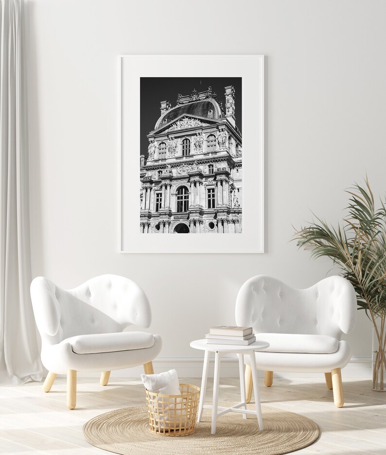 Black and white Louvre Museum Paris Photography Print