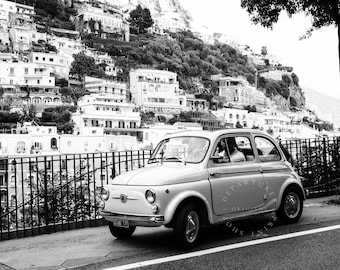 Amalfi Coast Fiat Car Print: Vintage Italian Riviera Photography (Digital Download)