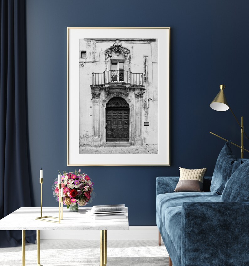 Black and white Italian doorway photography print.