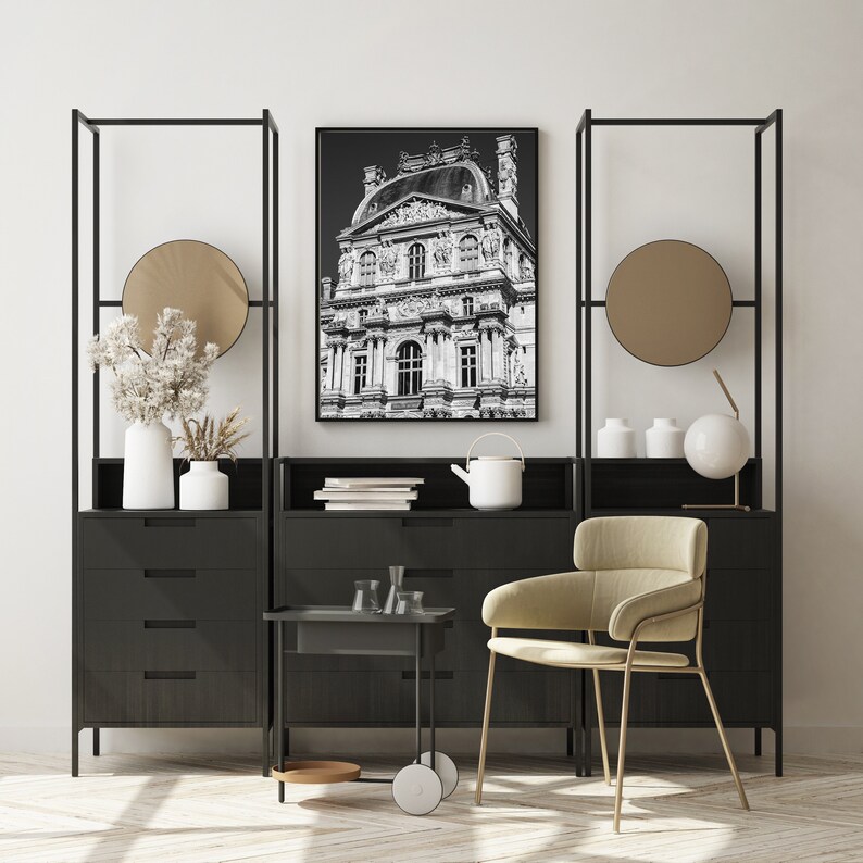 Black and white Louvre Museum Paris Photography Print