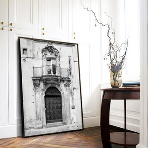 Black and white Italian doorway photography print.