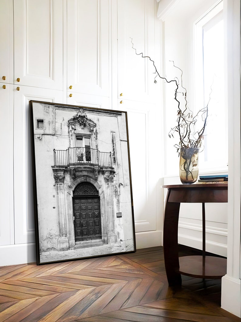 Black and white Italian doorway photography print.