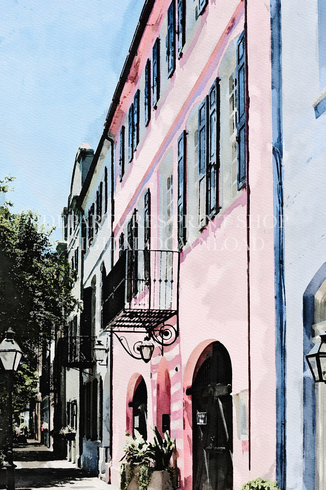 Charleston SC Watercolor Printable Rainbow Row Digital - Etsy