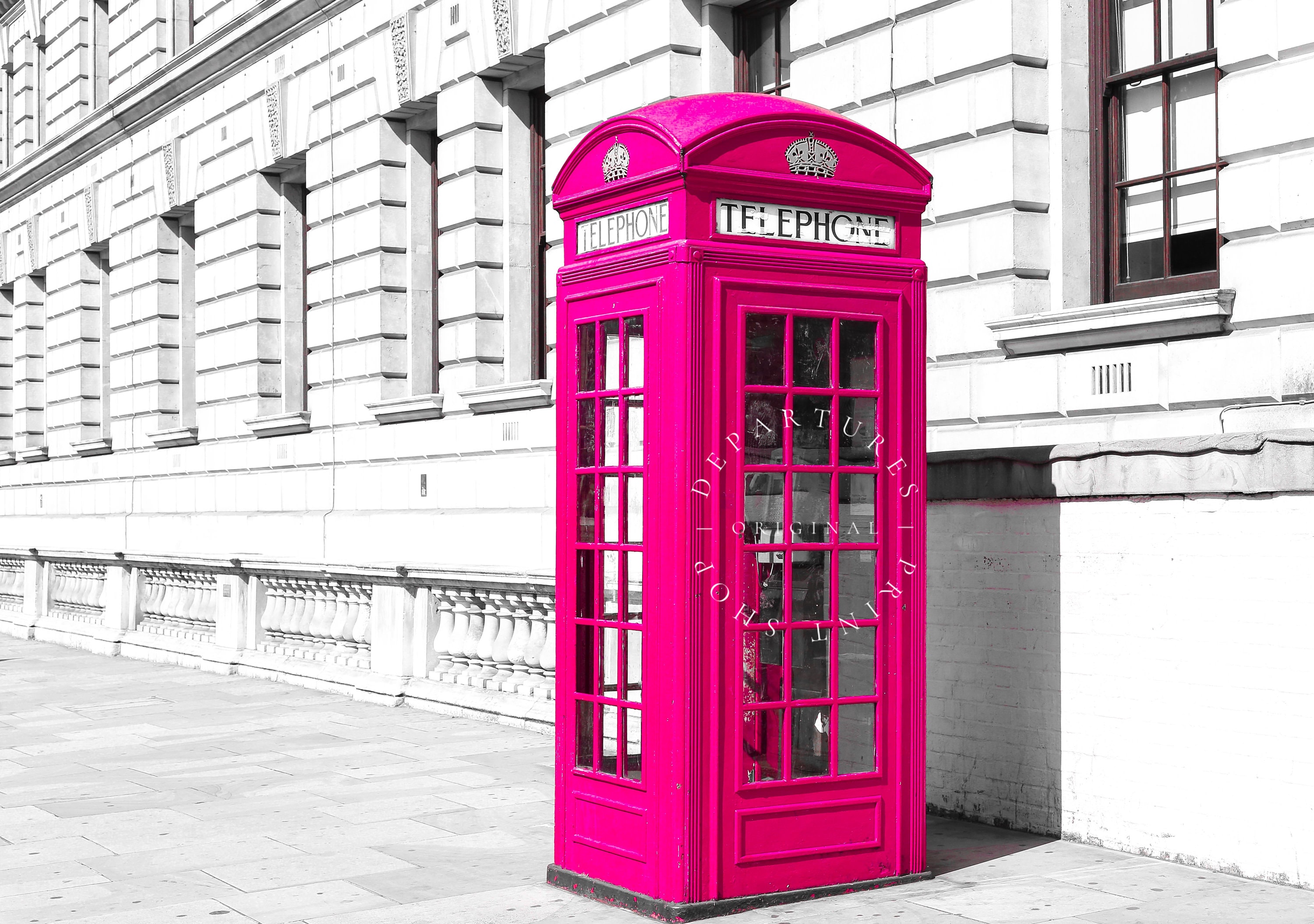 London Phone Box Pink Wall Art Pink Telephone Booth London 