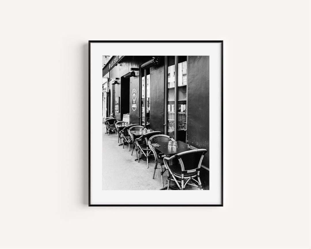 Black and White Parisian Cafe Print, Paris Photography, French Cafe