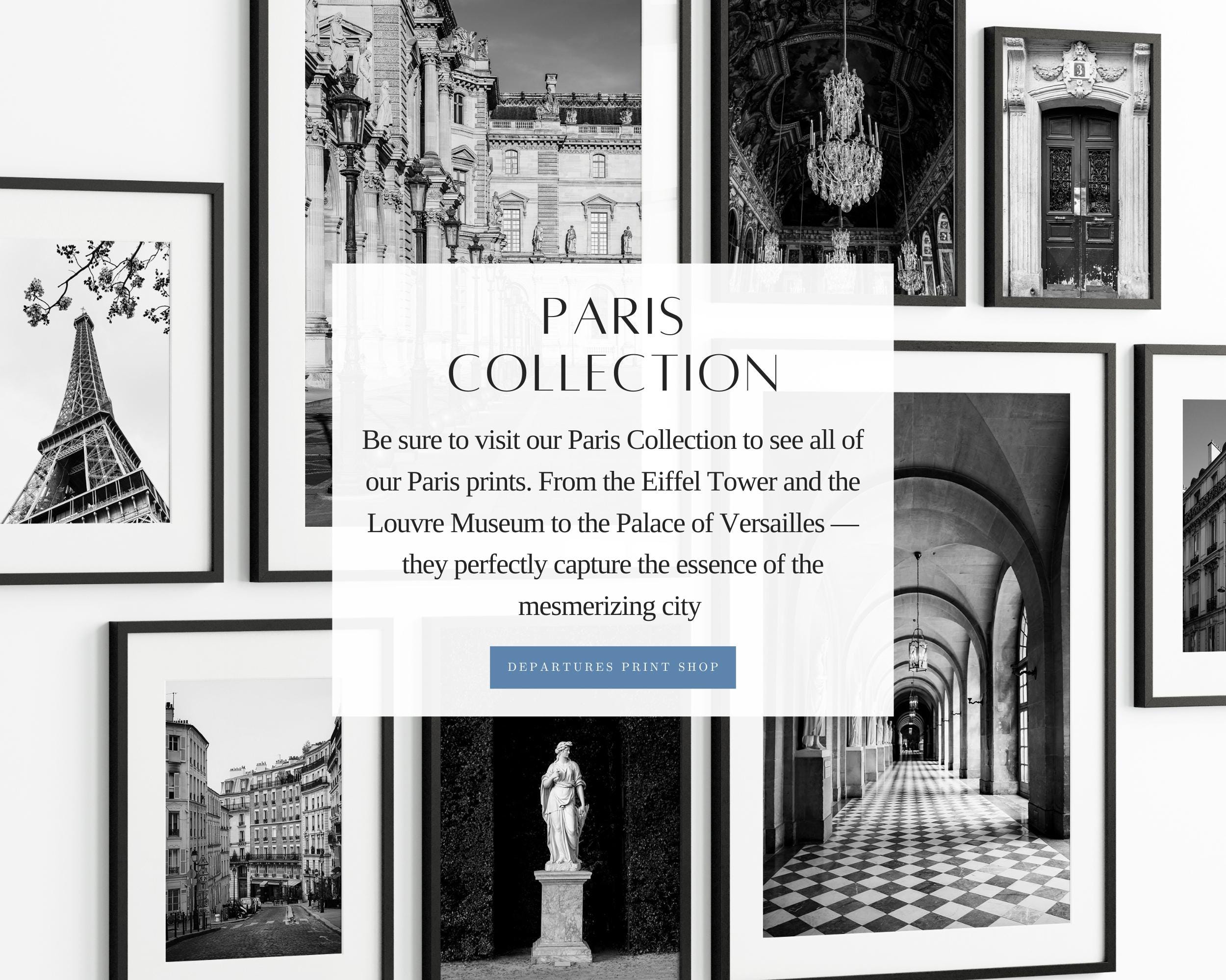 Palace of Versailles Hallway Print, Black and White Paris