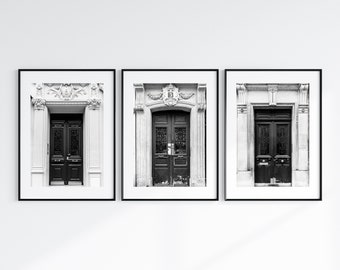 Set of 3 Black and White Door Prints, Set of 3 Paris Print Set, Travel Photography, European Doorways, Minimalist Art for Gallery Wall Set