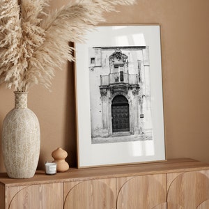 Black and white Italian doorway photography print.