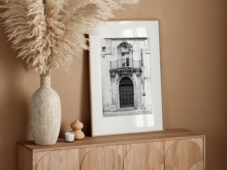 Black and white Italian doorway photography print.