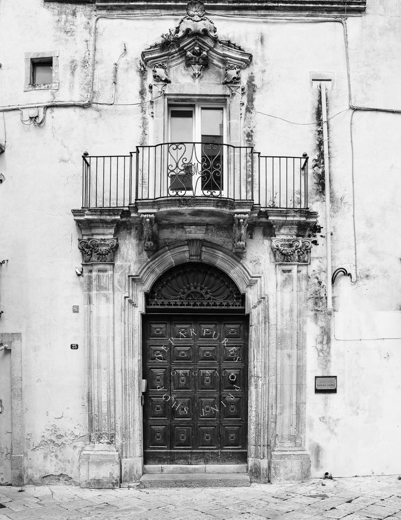 Black and white Italian doorway photography print.