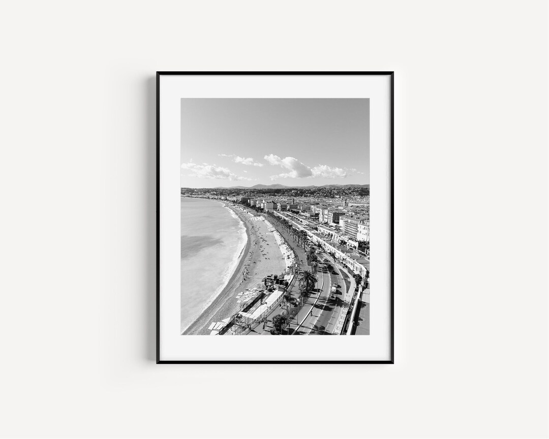 Nice France Print, Black and White South of France Photography, Coastal ...