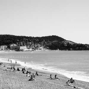 Black and White Beach Print, Nice France, South of France Coastal Wall ...