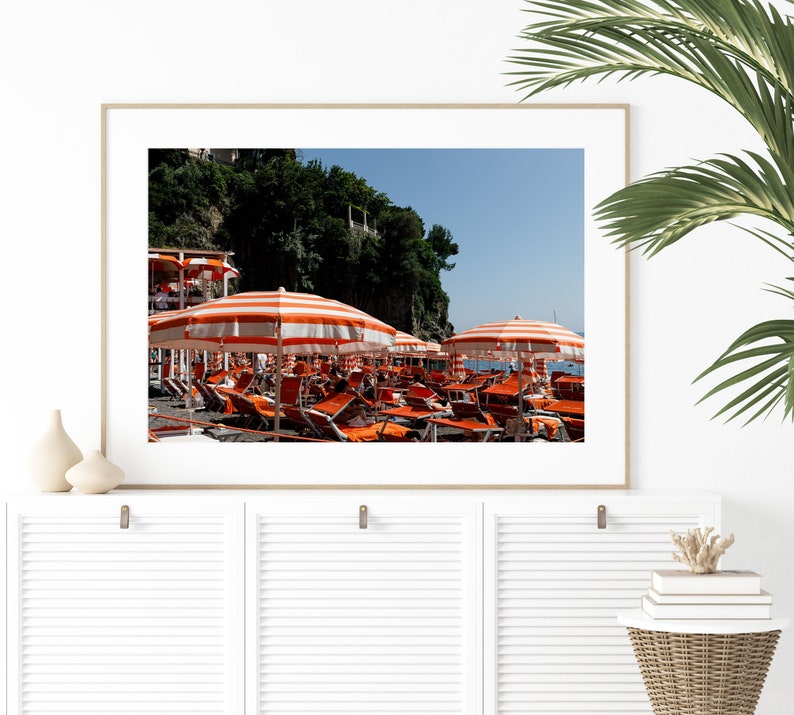 Arienzo Beach Club Amalfi Coast Orange Beach Umbrella Print