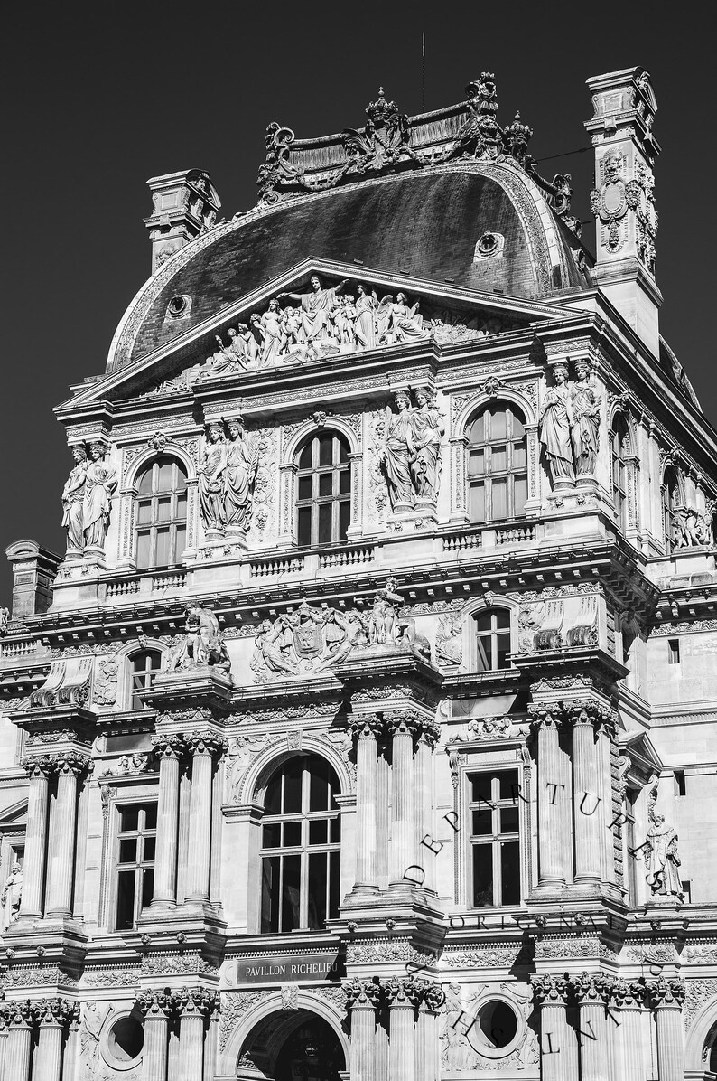 Black and white Louvre Museum Paris Photography Print