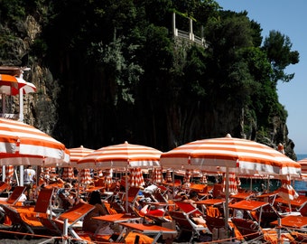 Beach Umbrella Print, Amalfi Coast Art, Arienzo Beach Club, Positano Italy Wall Decor, Travel Photography, Large Wall Art for Beach House